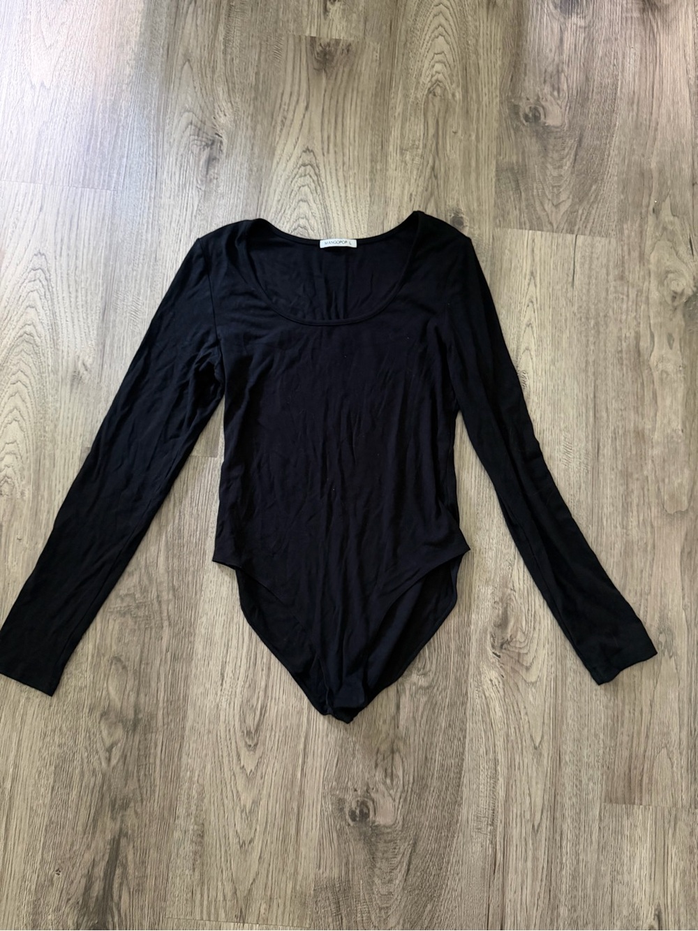 Black and white Long-Sleeve Scoop Neck Bodysuit - Women's Top